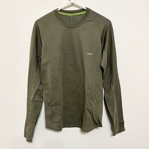Patagonia Olive Green Long Sleeve Top Warm Base Layer Crew Neck Size Small S
